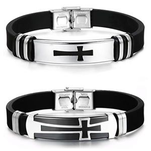 FIBO STEEL 2Pcs Black Rubber Cross Bracelet unisex